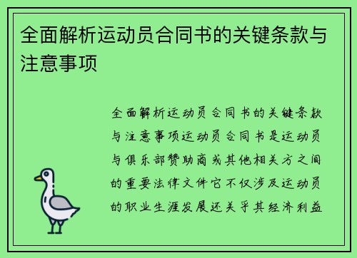 全面解析运动员合同书的关键条款与注意事项
